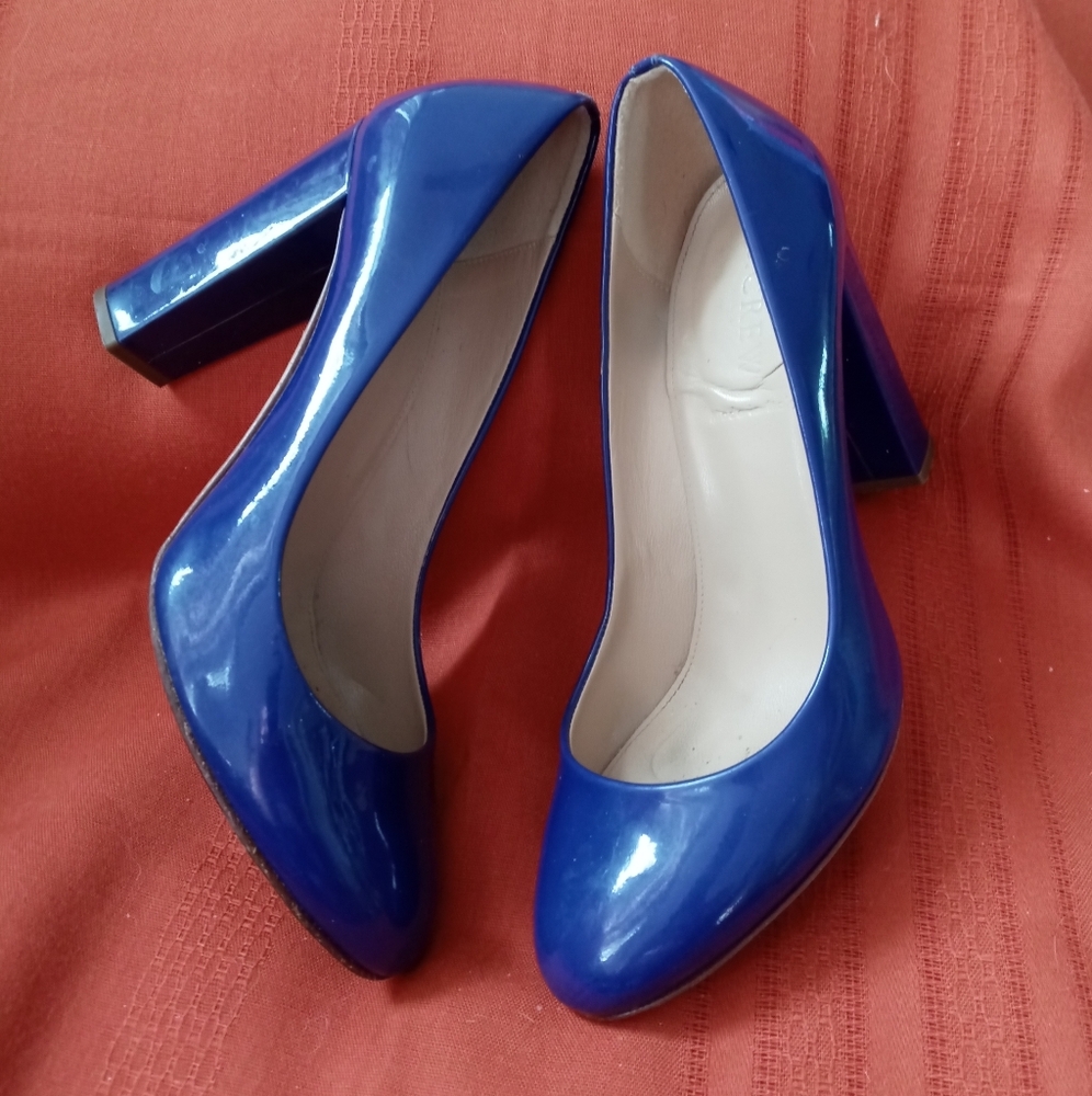 J. Crew Royal Blue Stunning 4 in block heel Gen. Leather pumps 7.5 made in Italy